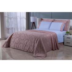 Imagem de Kit Cobre Leito Jaquard Com Jogo De Lençol Viúva 7Peças Rose