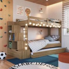 Imagem de Treliche Infantil com Cama Auxiliar 3 Colchões Aveiro Oak