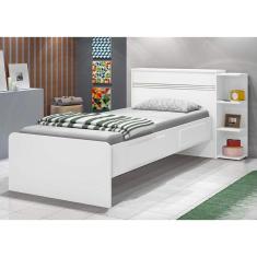 Imagem de Cama Solteiro com Baú 2 Gavetas J&A Móveis Branco/Lilás Jade 90x127x218