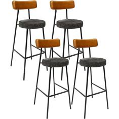 Imagem de Kit 04 Banquetas Alta Cozinha Sala De Jantar Milão L02 Couríssimo Whisky Linho Chumbo