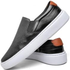 Imagem de Tênis Slip On Masculino Couro Confortável Dia a Dia-Masculino