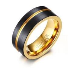 Imagem de Anel Masculino Homem Tungstênio 8 Mm Preto Fosco Ouro Amarelo