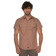 Imagem de Camisa Manga Curta Slim Masculina Bolso Algodão Lisa Moderna