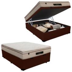 Imagem de Cama Box Baú Casal Sintético + Colchão Molas Ensacadas Luckspuma Cloud Pillow Top 188x138x74 Marrom