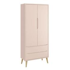 Imagem de Guarda-Roupa Retrô 2 Portas Théo New Rosa Fosco Com Natural - Moveisaq