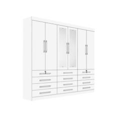 Imagem de Guarda Roupa Casal Com Espelho 6 Portas E 12 Gavetas Monaco  Branco -