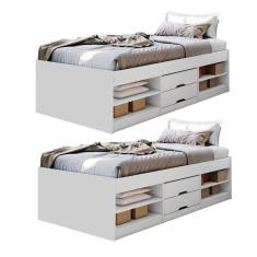 Imagem de Conjunto 2 Cama Solteiro Multifuncional 2 Gavetas Kiara Branco
