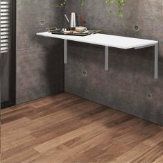 Imagem de Mesa Suspensa de Estudos Parede 120cm Escritório Suporte Prata MDF Off White - Ahz Móveis
