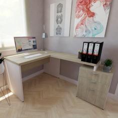 Imagem de Mesa Auxiliar com Gaveteiro Pedestal Pasta Suspensa e 2 Gavetas Natus Bramov Móveis Branco/Carvalho Mel