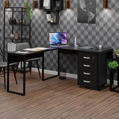 Imagem de Escrivaninha em L com Gaveteiro com Chave 150x150cm Preto