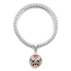 Imagem de DIYthinker Pulseira de prata facial com pingente de ópera de Pequim e corrente ajustável