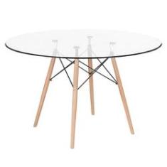 Imagem de Mesa de jantar redonda Eames Eiffel - Wood - Tampo de vidro - 120 cm