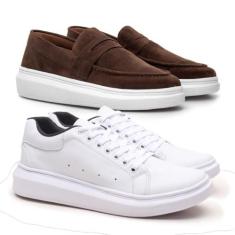 Imagem de Kit 2 Pares Tenis E Mocassim Masculino Fino Casual Palmilha Confortáve