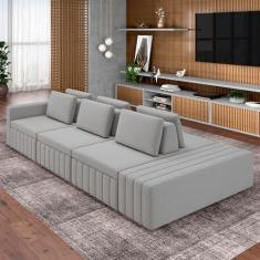 Imagem de Sofá Ilha com Encosto e Almofadas Móveis Olimpo 335cm Modulado Veludo Cinza G45 - Gran Belo