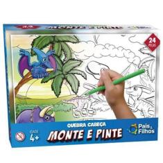 Imagem de Quebra Cabeça Dinossauro Monte E Pinte Educativo Didático