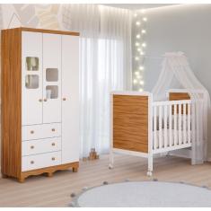 Imagem de Quarto de Bebê Completo Berço Mini Cama Cloe 2 Em 1 Guarda Roupa Uli 3 Portas 3 Gavetas 100%MDF Móveis Peroba