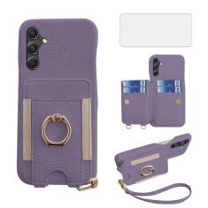 Imagem de Asuwish Capa de telefone para Samsung Galaxy A54 5G capa carteira com protetor de tela de vidro temperado e anel de crédito de couro PU suporte para cartão suporte acessórios para celular A 54 54A SM