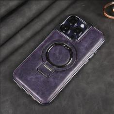 Imagem de Capa de telefone magnética com suporte invisível de couro PU galvanizado para iPhone 15 14 Plus 13 12 11 Pro Max Capa traseira, roxa, para iPhone 13 Pro Max