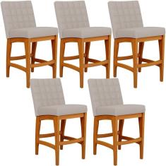 Imagem de Kit 05 Banquetas Baixa Para Cozinha Bancada Bar Sala Jantar Fixa Mila L02 Linho Bege - Lyam Decor