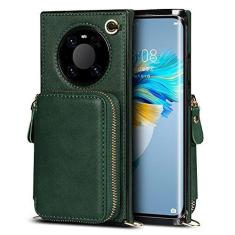 Imagem de Capa carteira de couro para huawei p30 p40 pro plus lite mate 40 30 20 pro lite luxo tipo mochila cartão de capa de celular, esmeralda, para huawei mate20
