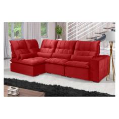 Imagem de Sofá Retrátil Reclinável ELLOA DE CANTO COM CHAISE 3.25 x 1.80m ESTILO ESTOFADOS - França Velusoft COR &quot;VERMELHO&quot;