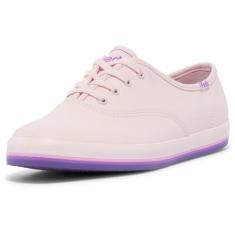 Imagem de Keds Tênis feminino Champion de couro com cadarço, Faixa Foxing na parte inferior rosa/roxa, 35