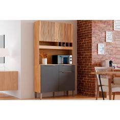 Imagem de Cozinha Compacta Kit Moscato c/ 4 Portas e 1 Gaveta 197x101cm Amendoa/Grafite - Ronipa