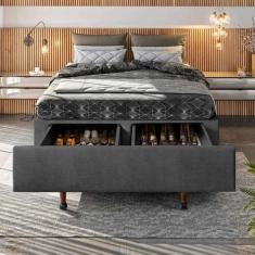 Imagem de Base Box Casal Com Sapateira 138X188x30cm Móveis Digital Suede Cinza