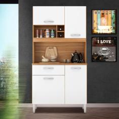 Imagem de Cantinho Do Café Armário Para Cozinha 4 Portas 1 Gaveta Amêndola Branco Malva Shop jm