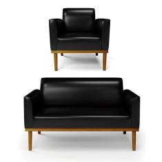 Imagem de Sofá Namoradeira com Poltrona Base de Madeira Fixa Castanho Marisa Corano - D`Rossi