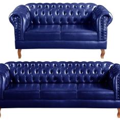 Imagem de Sofá 2 e 3 Lugares Decoração Sala Recepção Retrô Dom Pedro Azul