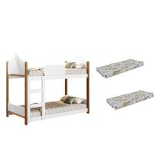 Imagem de Beliche Infantil 100%Mdf Branco/Mel Com Escada + 2 Colchões - Gabriell