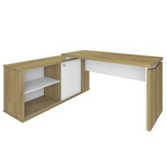Imagem de Mesa Escrivaninha em L 135x168cm 1 Porta Sharp A06 Olmo/Branco - Mpoze