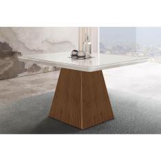 Imagem de Mesa p/ Cozinha Luna c/ Tampo 90x90cm Flex Madeirado Vidro Canto Curvo - Imbuia/Ripado 3D/Off White - Rufato