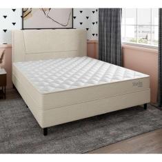 Imagem de Cama Box com Cabeceira e Colchão Casal Stella Molas Ensacadas (60x138x188) Bege