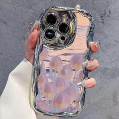 Imagem de UEEBAI Capa com moldura ondulada para iPhone 13 Pro Max 6,7 polegadas, linda borboleta floral brilhante capa de proteção amortecedora de TPU macio banhado de luxo capa bonita brilhante padrão banhado