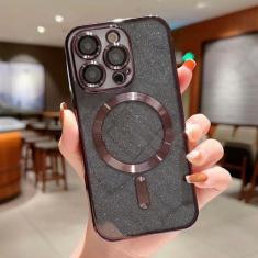 Imagem de Com protetor de lente capa de telefone galvanizada para iPhone 15 14 13 12 11 Pro Max capa de glitter para carga sem fio, preta, para iphone 13Promax