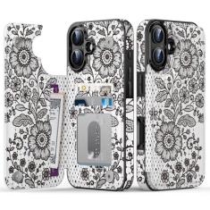 Imagem de Goodon Capa carteira para iPhone XX - Capa flip de couro com design floral moderno, 4 compartimentos para cartão e função de suporte, capa protetora elegante para mulheres e meninas - Flores