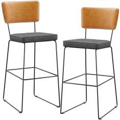 Imagem de Kit 02 Banquetas Altas Sala Jantar Fixa Allana L02 Couríssimo Whisky Linho Cinza Escuro - Lyam Decor