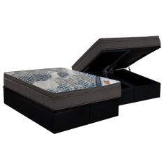 Imagem de Cama Box Baú King: Colchão Molas Ensacadas Ortobom SuperPocket Fort Tech iso + Base crc Courano Black(193x203)