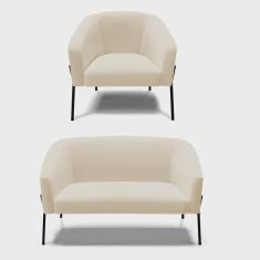 Imagem de Sofá Namoradeira e Poltrona Pé de Ferro Preto Stella Linho Bege A19 D03 - D'Rossi