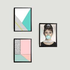 Imagem de Kit 3 Quadros Abstratos e Audrey Bubble Gum 45x34cm