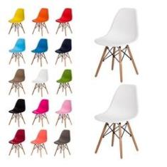 Imagem de Kit 2 Cadeiras Charles Eames Eiffel Moderna com Base de Madeira Sala de Jantar Cozinha Bistrô 