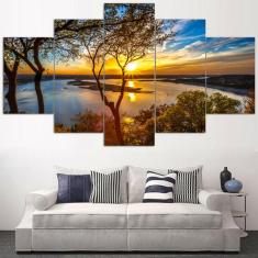 Imagem de Quadros Decorativos 5 Peças Arvores Por Do Sol Paisagem