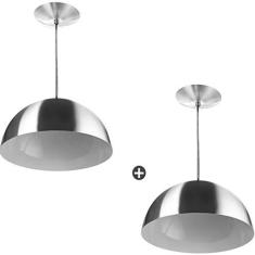 Imagem de Kit 2 Lustres Pendente Meia Lua 30cm Alumínio Soquete E-27 Escovado