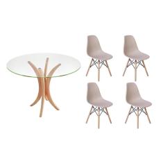 Imagem de Kit Mesa De Jantar 90Cm Tampo De Vidro Com 4 Cadeiras Nude