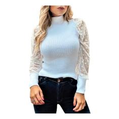 Imagem de Blusa Feminina Tricot Manga Princesa Bufante Tule Moda
