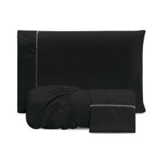 Imagem de Jogo De Lençol Casal 3 Peças 300 Fios Preto - Sofisticada Moda Casa