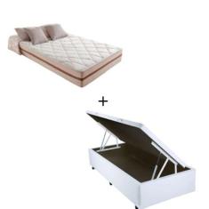 Imagem de Cama Baú Box Solteiro Tecido Sintético Branco com Colchão Pillow Angel - Bello Box - Molas Ensacadas 63x88x188