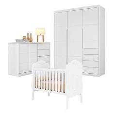 Imagem de Quarto de Bebê Blenda com Berço Americano Realeza Branco Acetinado - Phoenix Baby